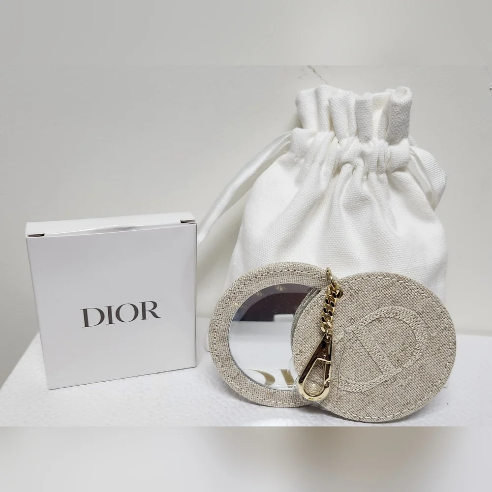 Dior Linen Mirror Bag/Key Chain and Drawstring Pouch Gift Set NWT